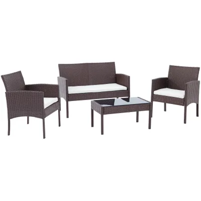 CLP Polyrattan Sitzgruppe Ramunda, Lounge-Set outdoor wetterfest, aus PE-Rattan, mit Tisch Sesseln Bank und Sitzkissen, Gartenmöbel-Set