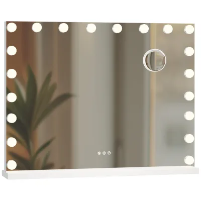 CLP Schminkspiegel mit Beleuchtung 80x60 cm Norlina, Kosmetikspiegel Bluetooth-Lautsprecher USB, Hollywoodspiegel Wandmontage und freistehend