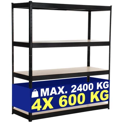 CLP Schwerlastregal 60 cm tief 160 cm breit, Steckregal Metall für Keller und Garage, Lagerregal bis 2400 kg mit 4 MDF-Platten bis je 600 kg