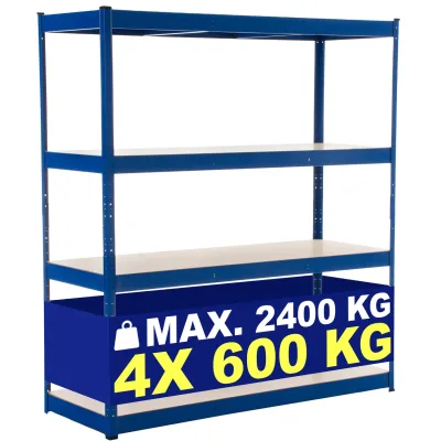 CLP Schwerlastregal 60 cm tief 160 cm breit, Steckregal Metall für Keller und Garage, Lagerregal bis 2400 kg mit 4 MDF-Platten bis je 600 kg
