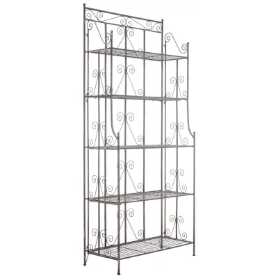 CLP Standregal Ciara I Metallregal für Pflanzen im Landhausstil I Regal für Balkon, Terrasse, Veranda und Garten I 5 klappbare Böden