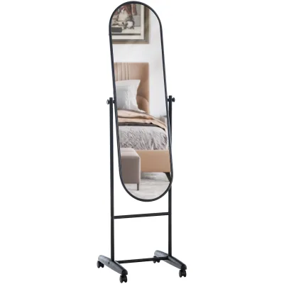 CLP Standspiegel Nane Oval I Stehspiegel 155x40 cm I Für Wohnzimmer Oder Schlafzimmer I Neigbar, 360° Drehbar I Ganzkörperspiegel Mit Rollen