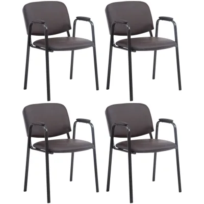 CLP Stapelstuhl 4er Set mit Armlehnen gepolstert Ken Pro, Konferenzstühle Kunstleder stapelbar, Metallgestelle schwarz stabil bis 150 kg