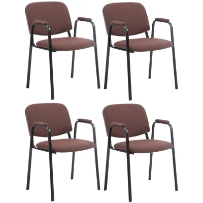 CLP Stapelstuhl 4er Set mit Armlehnen gepolstert Ken Pro, Konferenzstühle Stoffbezug stapelbar, Metallgestelle schwarz stabil bis 150 kg