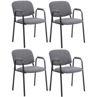 CLP Stapelstuhl 4er Set mit Armlehnen gepolstert Ken Pro, Konferenzstühle Stoffbezug stapelbar, Metallgestelle schwarz stabil bis 150 kg
