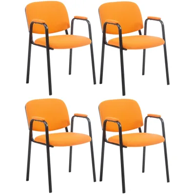 CLP Stapelstuhl 4er Set mit Armlehnen gepolstert Ken Pro, Konferenzstühle Stoffbezug stapelbar, Metallgestelle schwarz stabil bis 150 kg