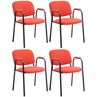 CLP Stapelstuhl 4er Set mit Armlehnen gepolstert Ken Pro, Konferenzstühle Stoffbezug stapelbar, Metallgestelle schwarz stabil bis 150 kg