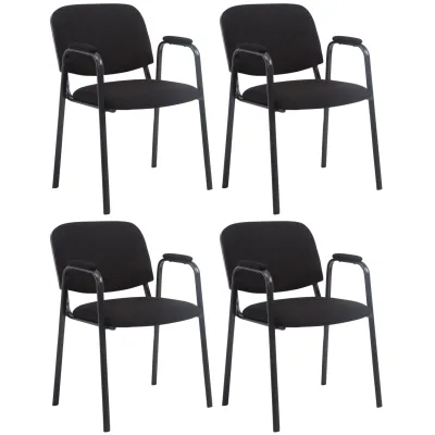 CLP Stapelstuhl 4er Set mit Armlehnen gepolstert Ken Pro, Konferenzstühle Stoffbezug stapelbar, Metallgestelle schwarz stabil bis 150 kg