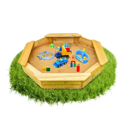 Coemo 6-eckiger Sandkasten Sally Holz inkl. Bodenplane 135x135x20 cm