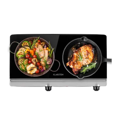 Cookbuddy Doppel-Kochfeld 2400W 5 Leistungsstufen Glaskeramik Silber
