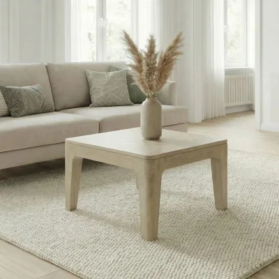 Couchtisch 60cm Massivholz white wash Sofatisch Wohnzimmertisch Beistelltisch