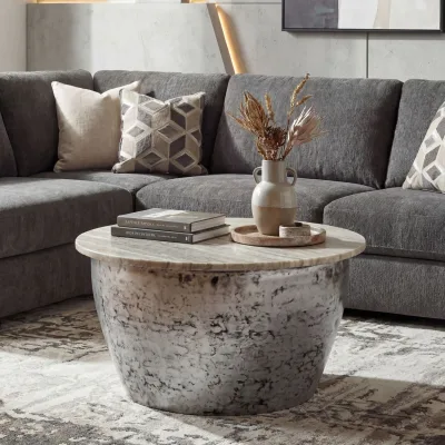 Couchtisch 60cm mit Marmor Platte weiß Wohnzimmertisch Beistelltisch Rund Silber