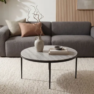 Couchtisch 70cm mit Marmor Platte weiß Wohnzimmertisch Beistelltisch Metall rund