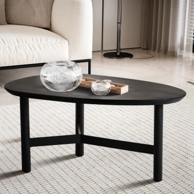 Couchtisch 80cm nierenförmig Massivholz schwarz Wohnzimmertisch Metallgestell