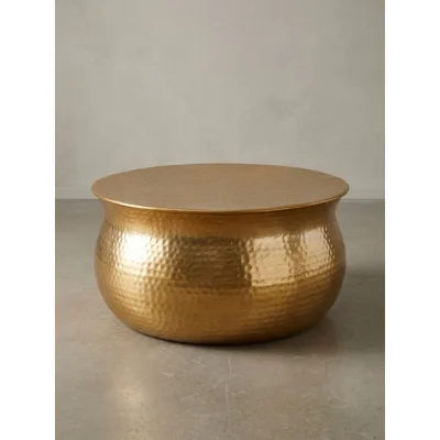 Couchtisch aus Aluminium im orientalischen Stil mit flachem Hammerschlag-Design, Gold 60x60x30 cm