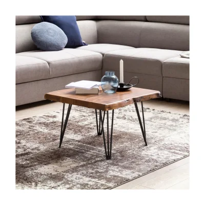 Couchtisch Baumkante 56x38x51 cm Sheesham Massivholz Metallbeine Wohnzimmertisch