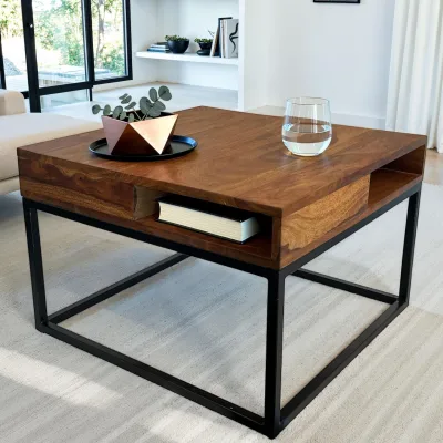 Couchtisch FineBuy Sofatisch Holz Massiv 60 cm Wohnzimmertisch Quadratisch