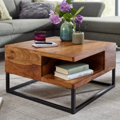 Couchtisch FineBuy Sofatisch Holz Massiv 60x60x34,5 cm Wohnzimmertisch Tisch