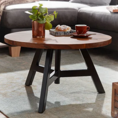 Couchtisch FineBuy Sofatisch Massivholz 60x60x35 cm Wohnzimmertisch Tisch Rund