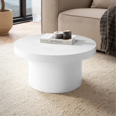 Couchtisch FineBuy Sofatisch Weiß Ø60cm Hochglanz Wohnzimmertisch Rund Klein