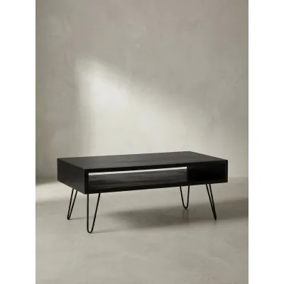Couchtisch Mango Massivholz Metall 100x50x40cm mit Stauraum und Haarnadelbeinen