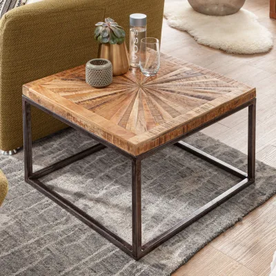 Couchtisch Massivholz quadratisch 55cm Wohnzimmertisch Metallgestell Industrial