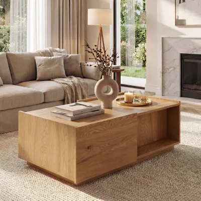 Couchtisch MCW-J78, Wohnzimmertisch Beistelltisch Sofatisch, Schublade, MDF 110x50x40cm ~ Eiche-Optik