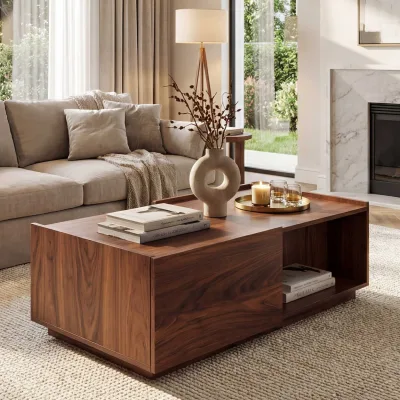 Couchtisch MCW-J78, Wohnzimmertisch Beistelltisch Sofatisch, Schublade, MDF 110x50x40cm ~ Walnuss-Optik