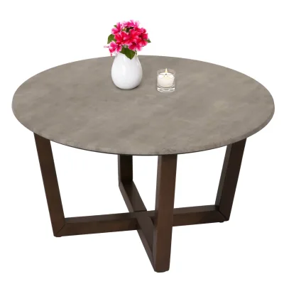 Couchtisch MCW-M61, Beistelltisch Sofatisch, Massiv-Holz HPL Laminat Melamin Ø80cm, Beton-Optik, dunkles Gestell