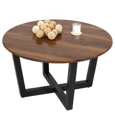 Couchtisch MCW-M61, Beistelltisch Sofatisch, Massiv-Holz HPL Laminat Melamin Ø80cm, Sheesham Holz-Optik, dunkles Gestell