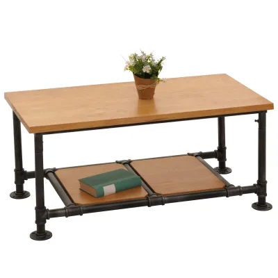 Couchtisch MCW-N27, Wohnzimmertisch Tisch Sofatisch Beistelltisch, Industrial Massiv-Holz Metall 48x100x50cm ~ natur