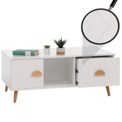 Couchtisch MCW-N89, Beistelltisch Sofatisch, Schubladen Türen Fächer Fischgrätenmuster Melamin Holz, 42x103x60cm ~ weiß