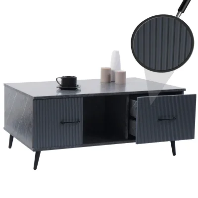 Couchtisch MCW-N89, Beistelltisch Sofatisch, Schubladen Türen Fächer Melamin Holz, 43x100x60cm ~ Marmor-Optik grau
