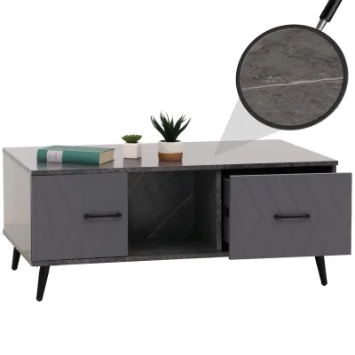 Couchtisch MCW-N89, Sofatisch, Schubladen Türen Fächer Fischgrätenmuster Melamin Holz, 42x103x60cm ~ Marmor-Optik grau