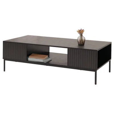 Couchtisch MCW-O39, Tisch Sofatisch Beistelltisch Ablage Fächer, Melamin MDF 39x120x60cm ~ Holzoptik schwarz