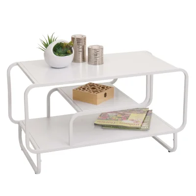 Couchtisch MCW-O49, Wohnzimmertisch Tisch, Industrial 3 Ablagen, Metall 45x80x40cm ~ weiß