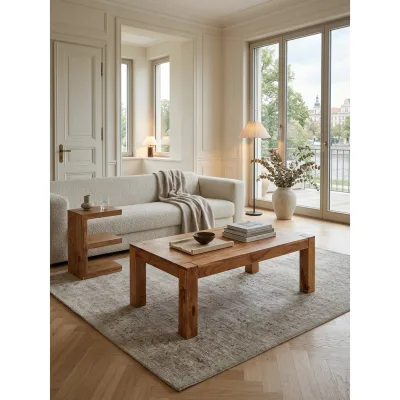 Couchtisch MUMBAI aus Massivholz im Landhaus-Stil mit natürlichem Design, Akazie 60x110x40 cm