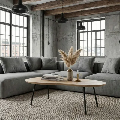 Couchtisch Nierenform 122cm Massivholz white wash Wohnzimmertisch Beistelltisch