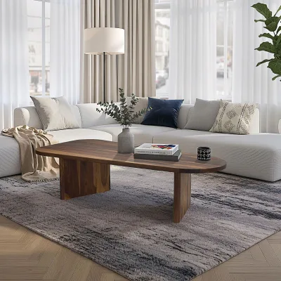 Couchtisch oval aus Sheesham Massivholz Sofatisch 120cm moderner Wohnzimmertisch