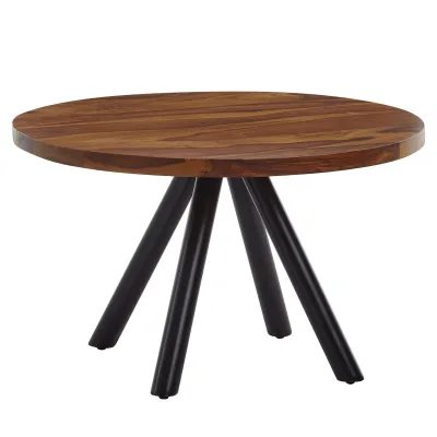 Couchtisch rund aus Massivholz mit Metallgestell, 60x60x35 cm