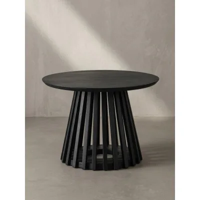 Couchtisch Schwarz Massivholz Mango Rund 60x60x41 cm mit Gittergestell Modern