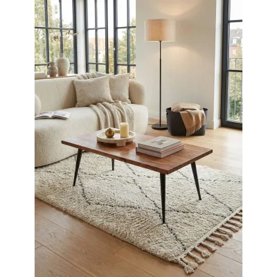 Couchtisch Sheesham Massivholz Baumkante 110x60x40 cm mit Metall-Gestell
