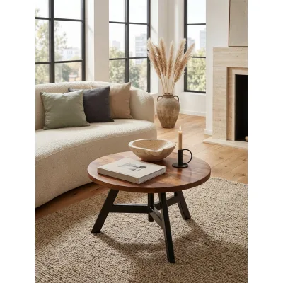 Couchtisch Sheesham Massivholz/Metall Rund 60x60x35cm Modern