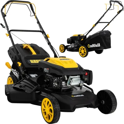 Craftfull Premium Benzin-Rasenmäher CR-196-30, 190cm³ Motor, DF-Leichtlaufgetriebe, 4,4 kW (Schwarz/Gelb)