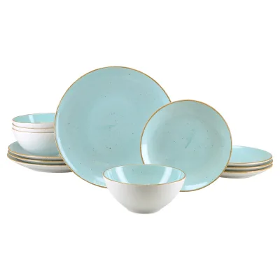 CreaTable - 24807 Vintage Nature Aqua, CreaTable 24807 Serie Vintage Nature Aqua Teller Set 12-tlg 4 Personen12-tlg