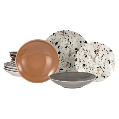 CreaTable Teller Set 24349 Serie Terrazzo Mix 12-tlg. Geschirrset 4 Personen