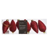 Glitter Zapfen, weihnachtsrot, Kunststoff, Höhe ca. 8 cm, 6er-Set