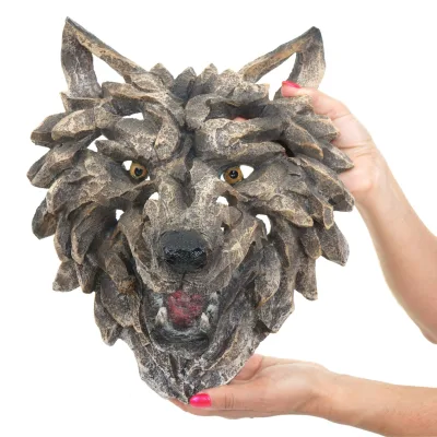 Deko Schädel MCW-H41, Wanddeko Kopf Trophäe, Polyresin Indoor Outdoor ~ Wolfskopf 32cm