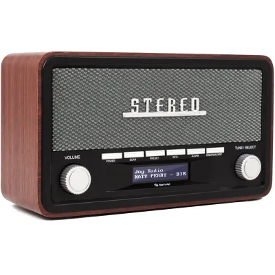 Denver DAB-18 Retro DAB+ Radio mit Bluetooth und Wecker, dunkles Holz