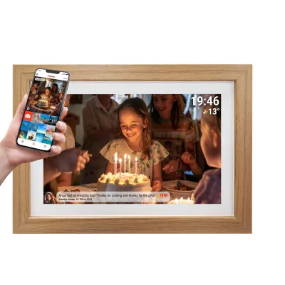 Denver PFF-1543 WiFi Bilderrahmen –15,6" IPS, Frameo, Holz hellbraun